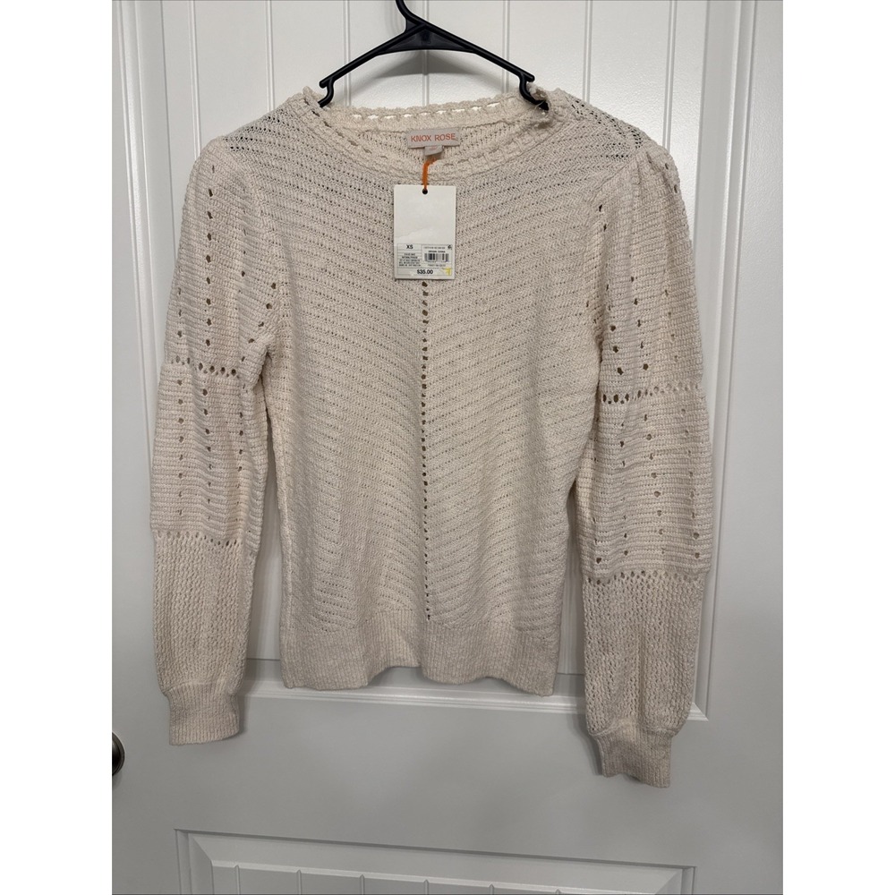 Knox Rose Womans Extra Small Cream Crochet Sweater